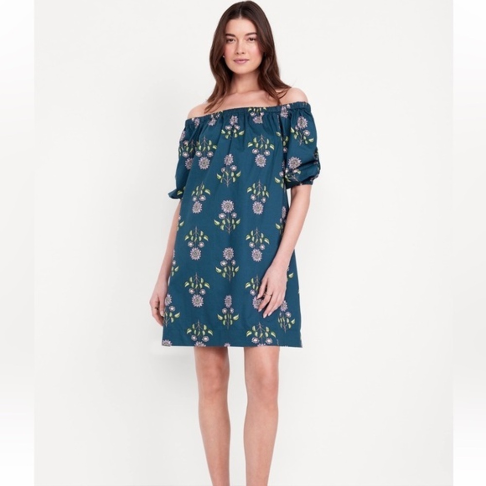Old Navy Dress Size M Floral Mini Swing Dress In Navy Blue with Pockets